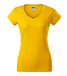 t-shirt damski v-neck slim fit, nadruk bezpośredni – żółty (04)